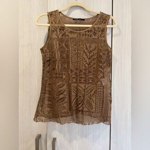 Marc Cain Copper Brown‎ Lace Tank Sleeveless Top Size 2 Sheer Layering Piece